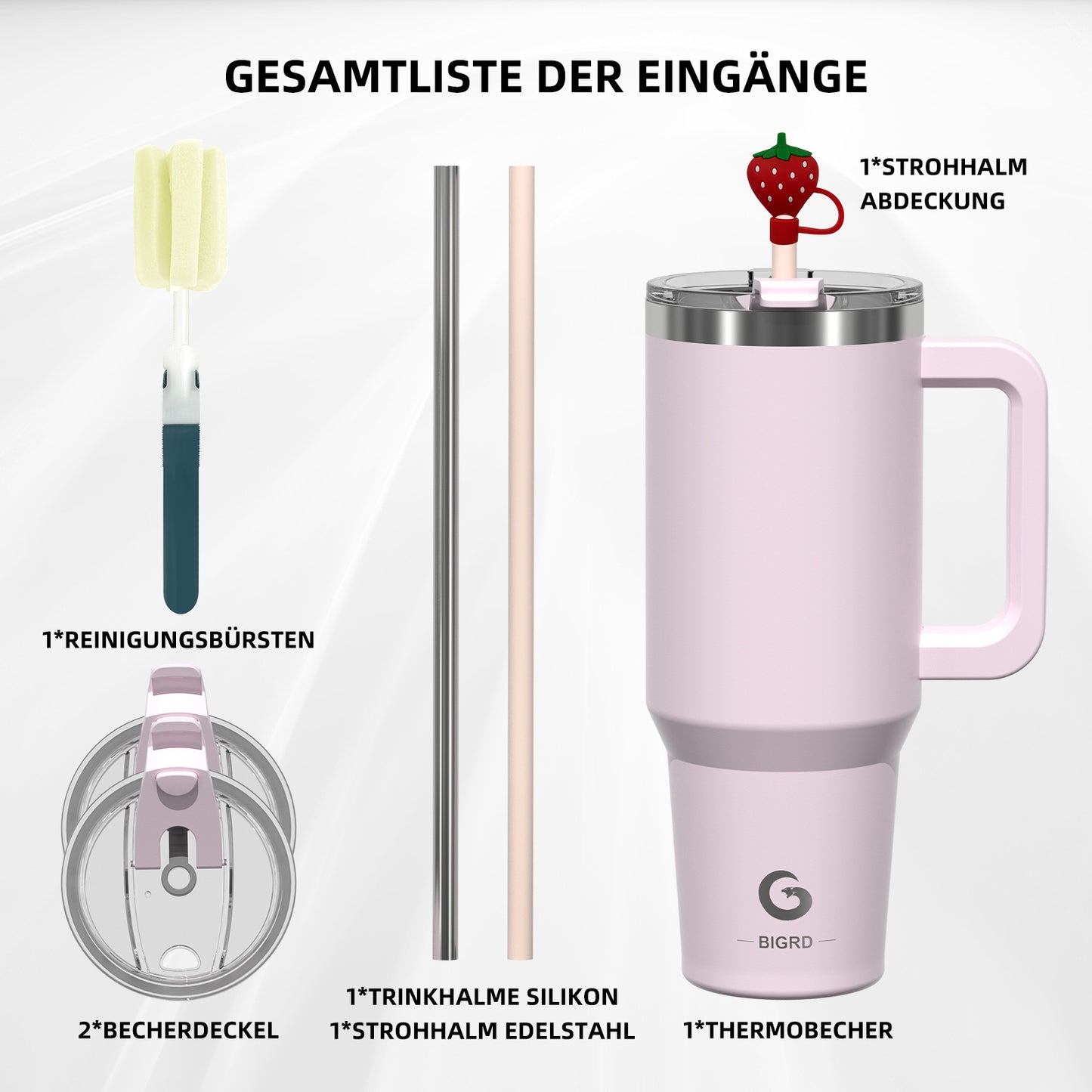 40oz Coffee Mug to Go Thermal Mug Double-Walled Stainless Steel with Handle and Straw Thermal Tumbler-Pink