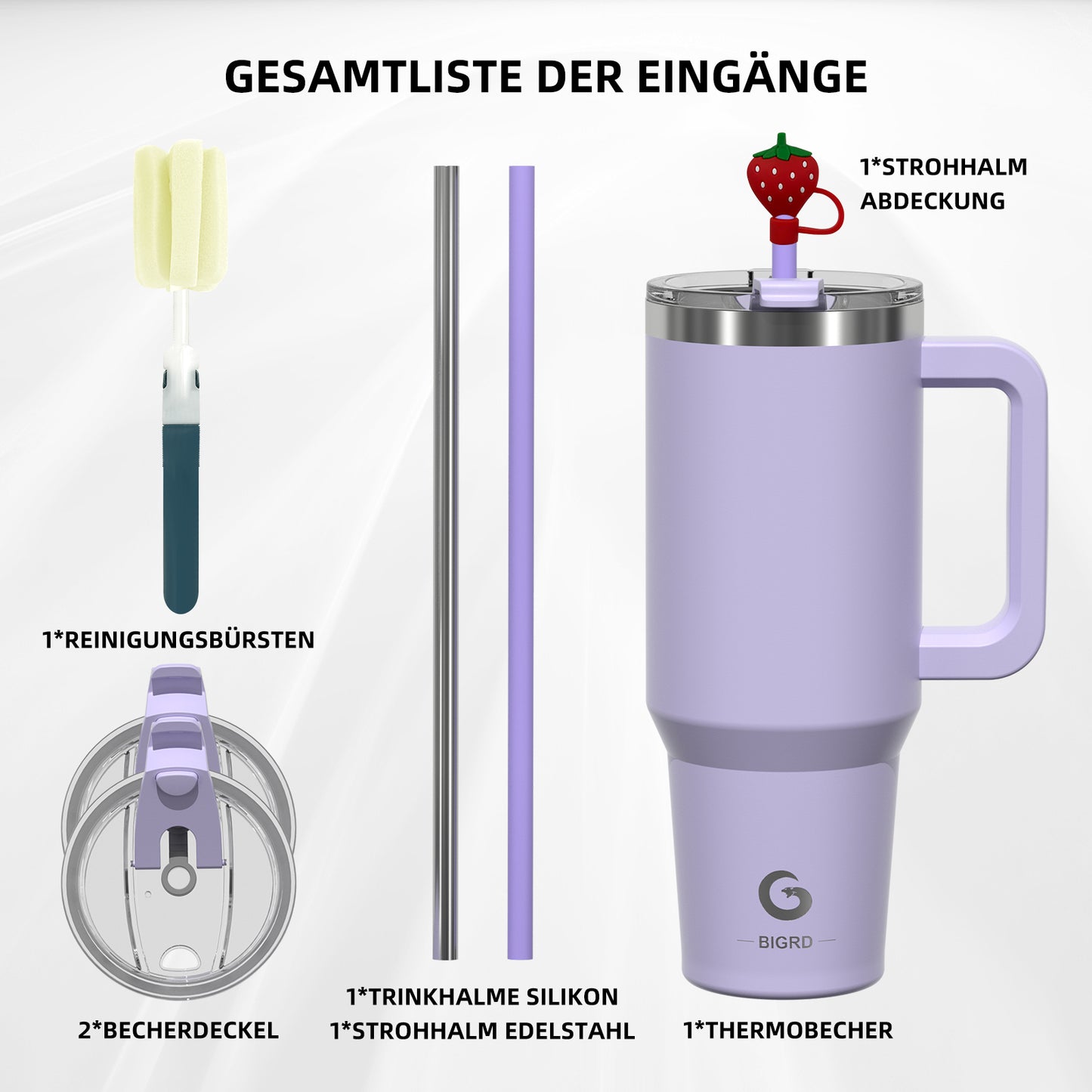 40oz Coffee Mug to Go Thermal Mug Double-Walled Stainless Steel with Handle and Straw Thermal Tumbler-Lavender