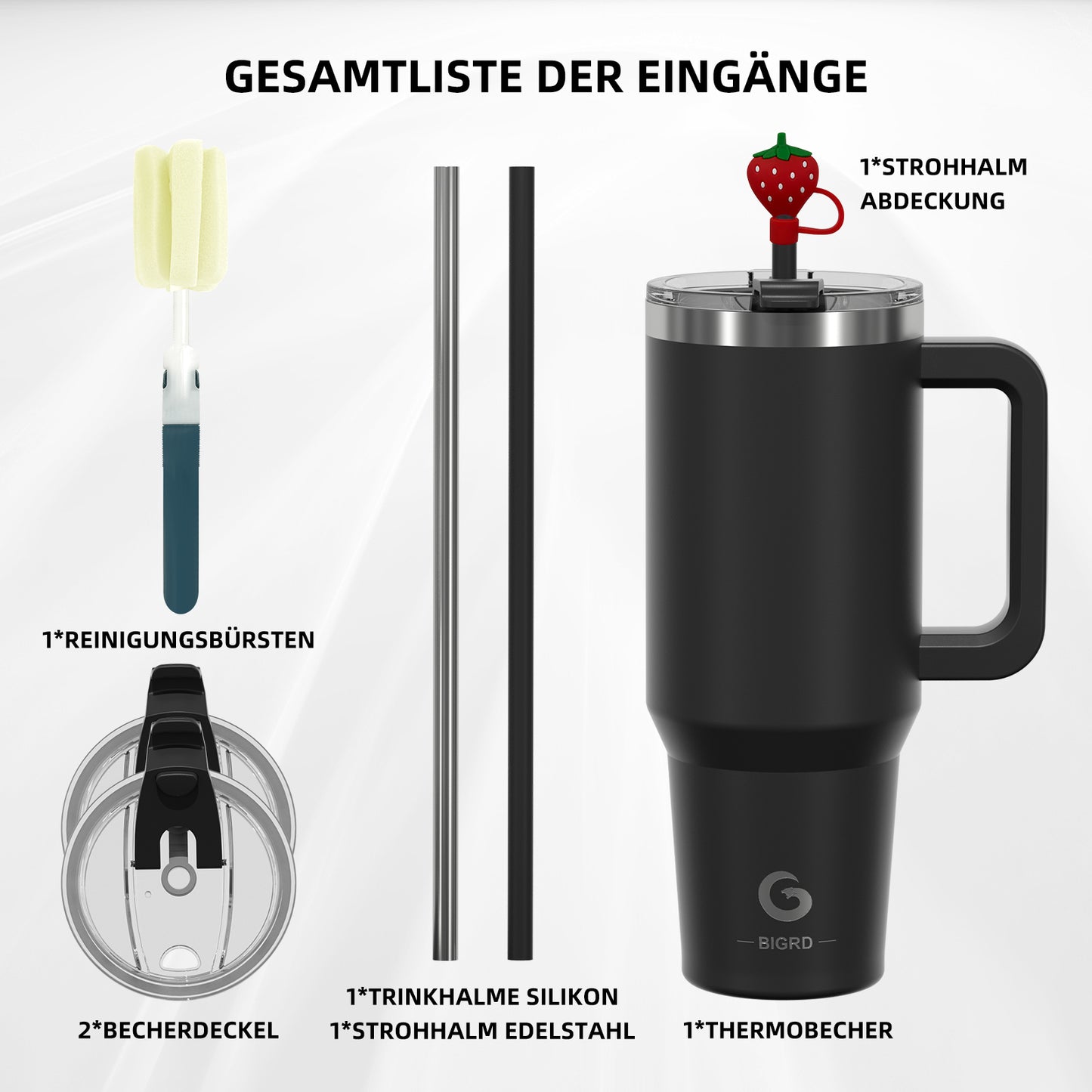 40oz Coffee Mug to Go Thermal Mug Double-Walled Stainless Steel with Handle and Straw Thermal Tumbler-Black