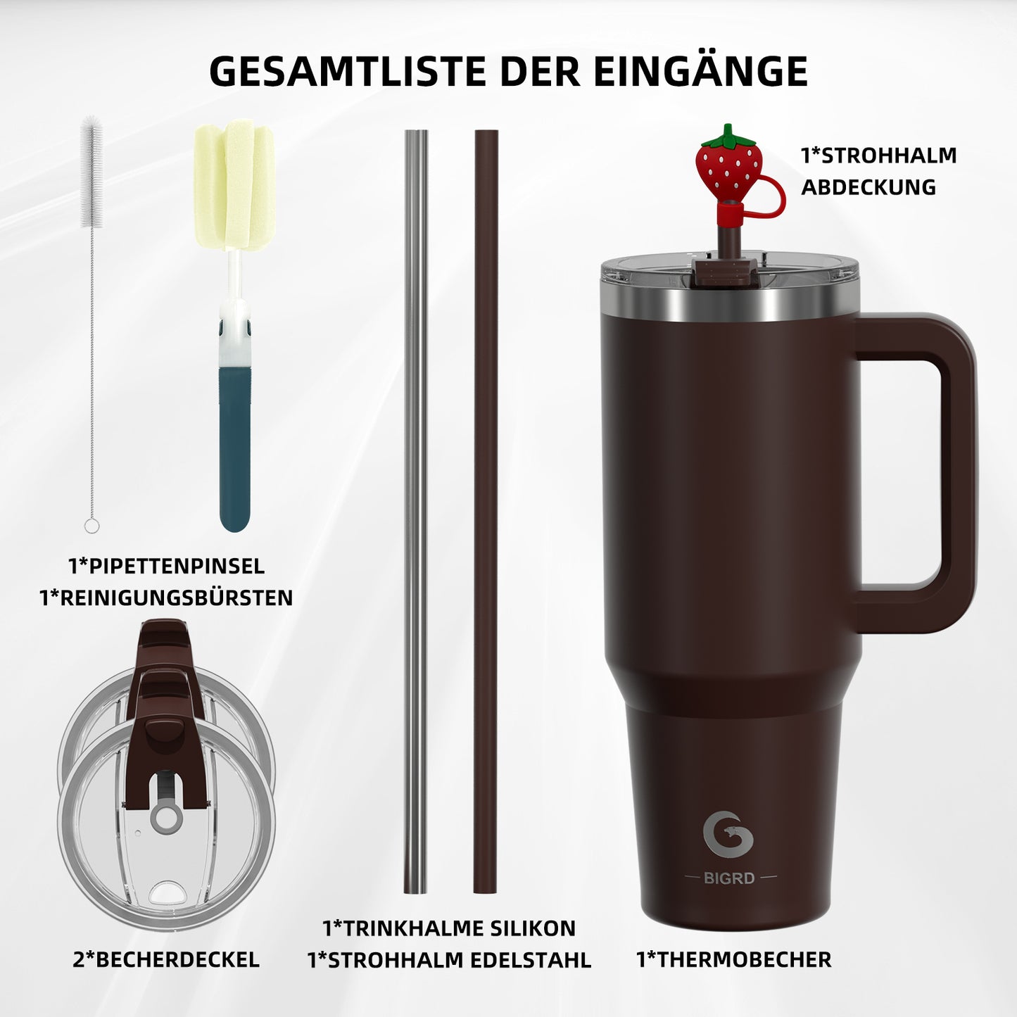 40oz Coffee Mug to Go Thermal Mug Double-Walled Stainless Steel with Handle and Straw Thermal Tumbler-Wine