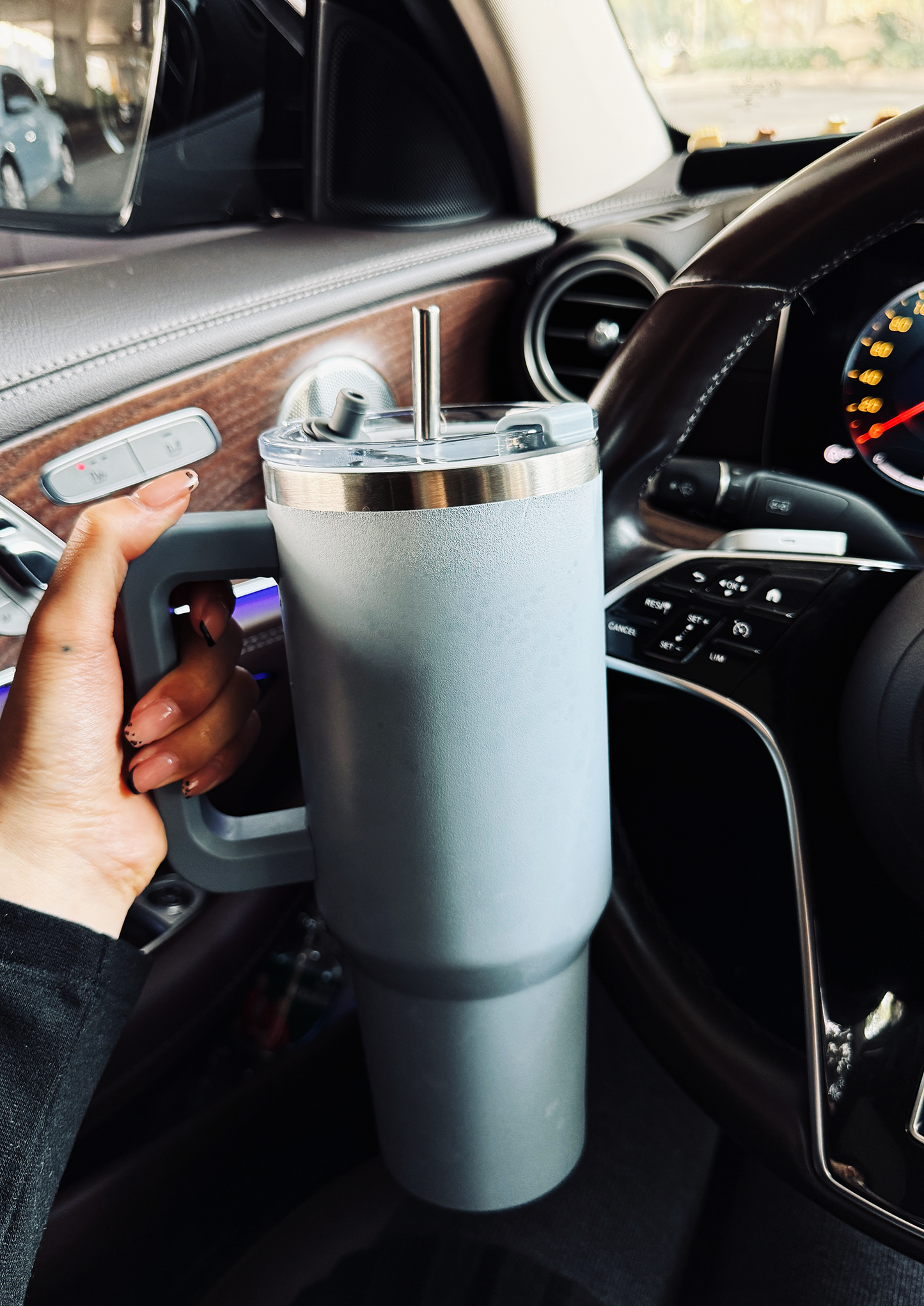 40oz Coffee Mug to Go Thermal Mug Double-Walled Stainless Steel with Handle and Straw Thermal Tumbler-Hblue